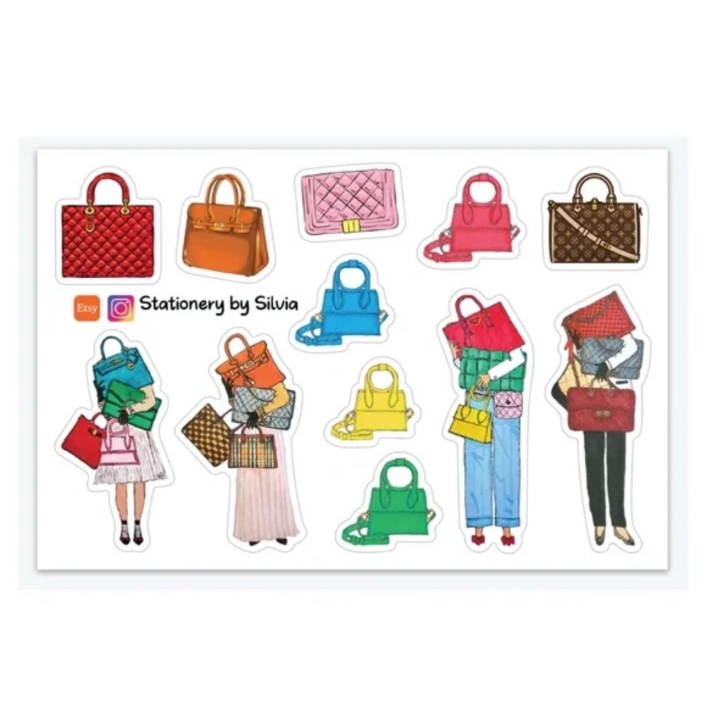 x3 Fashion Handbag Vinyl Sticker Sheets Hand Drawn Luxury Designer Waterproof